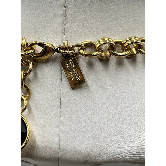 Kate Spade New York Connect Four Black Rhinestone Gold Statement Bib Necklace - Picture 7 of 14